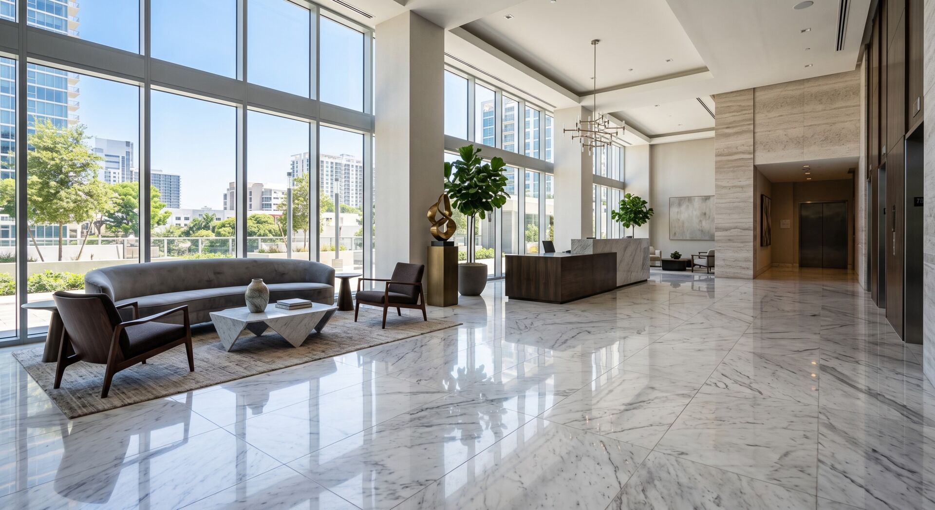 Clean apartment lobby